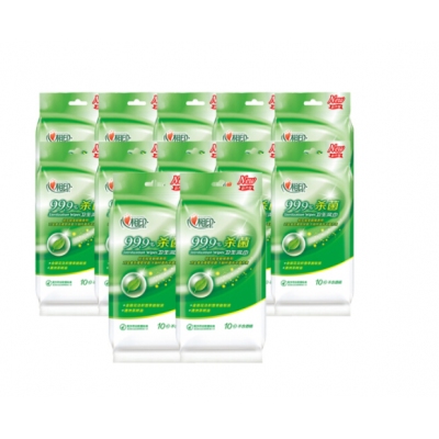 心相印濕巾 衛(wèi)生99.9%殺菌濕巾 10片獨立裝*12包 （量販裝）120片便攜濕巾