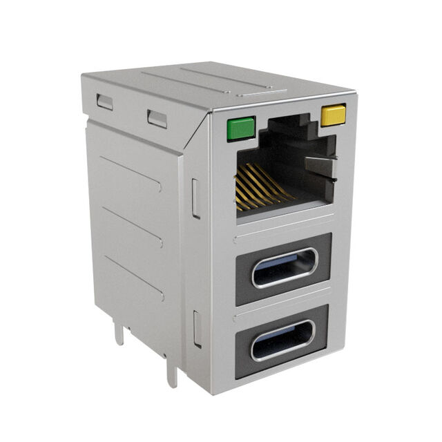 安費(fèi)諾模塊化連接器 RJE36188344CH 堆疊 RJ45，2 個(gè) USB Type C，帶 LED G/Y
