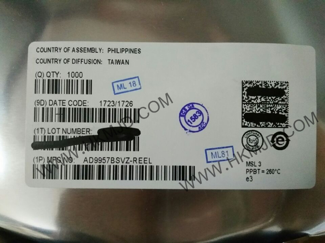 ADI AD9957BSVZ 1 GSPS正交數(shù)字升頻器，帶18位I/Q數(shù)據(jù)通道和14位DAC