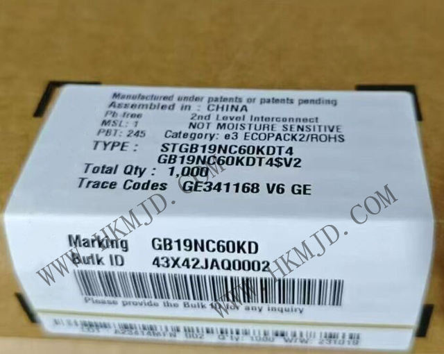 意法半導(dǎo)體功率晶體管_STGB19NC60KDT4_短路保護(hù)IGBT 20 A、600 V